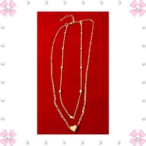 Necklace - 2 tier beads & small chunky heart - gold tone chain - New! BOGO ⬇️